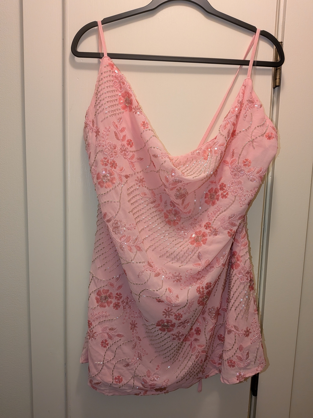 Peppermayo Pink Sequin Beaded Floral Mini Slip Dress Size 16